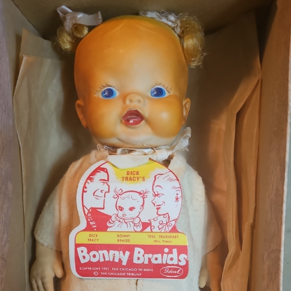 Antique 1951 Dick Tracys Bonnie Braids Doll In Original Box